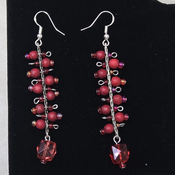 Sliver925 Hook Red Beaded Drop Earrings - Picture 10 of 15